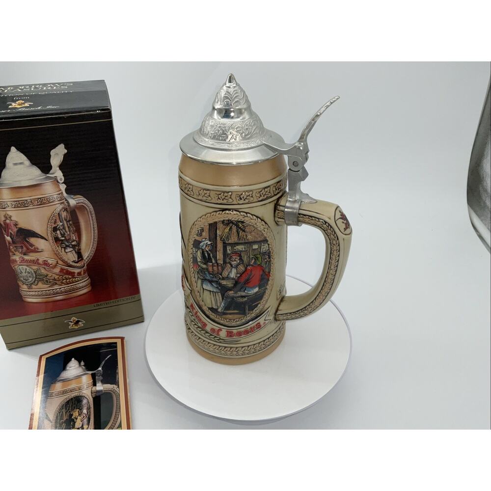 Vintage Anheuser Busch Lidded Stein Limited Edition 1V "Tavern House Scene"